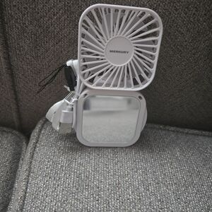 Mercury White Portable Fan with Mirror